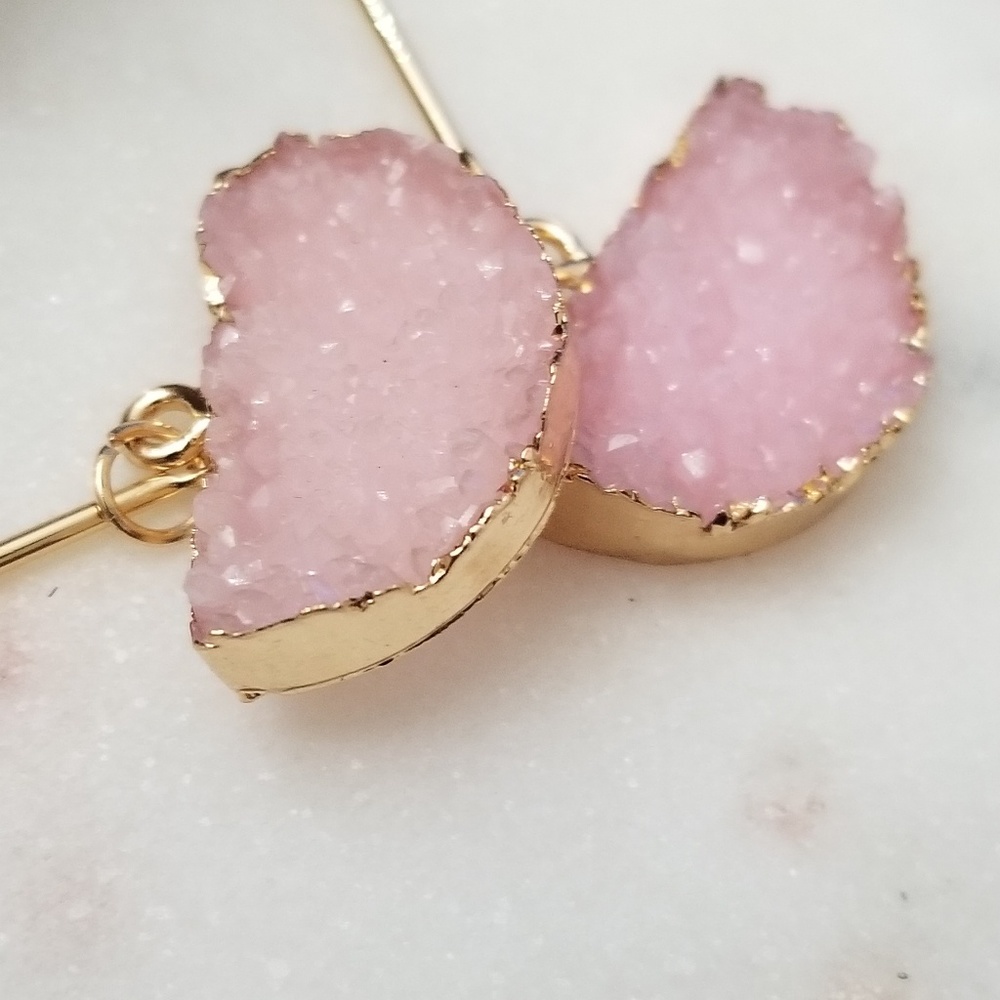 💎💎 Druzy Drop Earrings - Pink - Picture 5 of 7